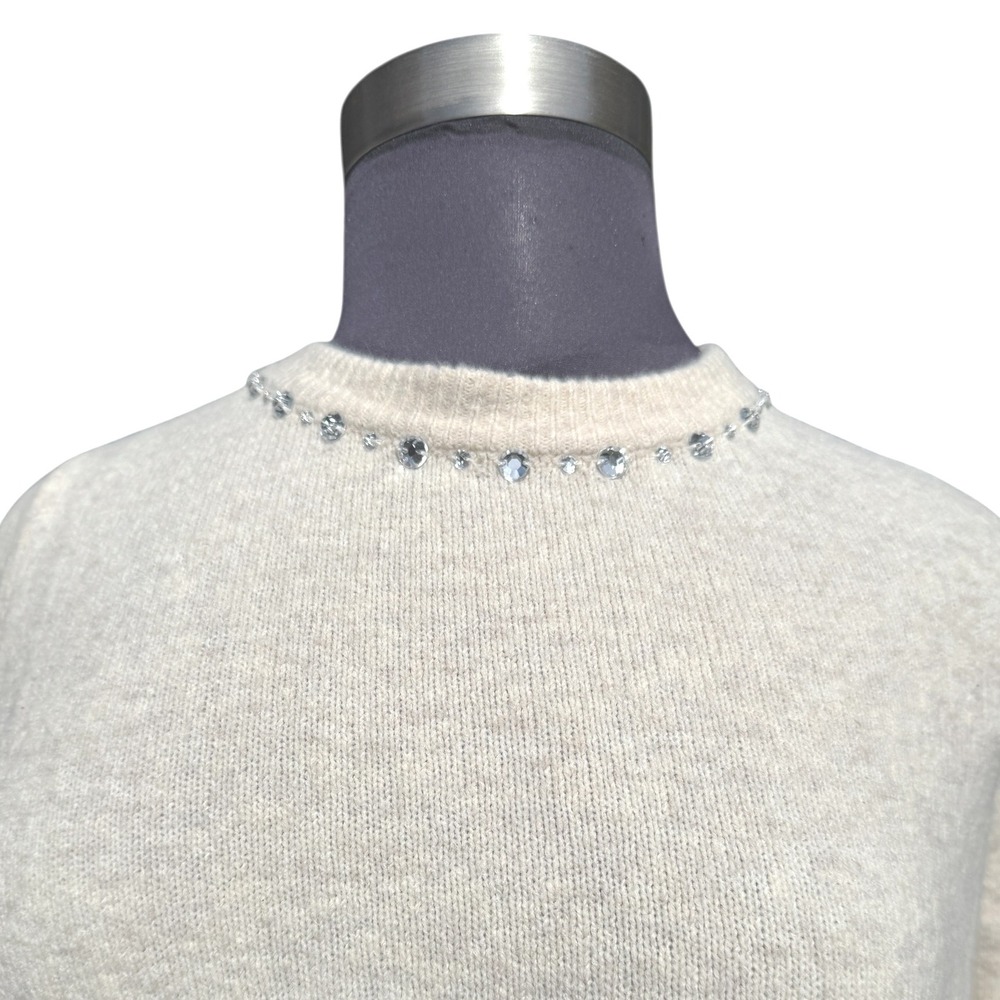 H&M Cream Embellished Neck Long Sleeve Sweater Size M Cottagecore Preppy NWT